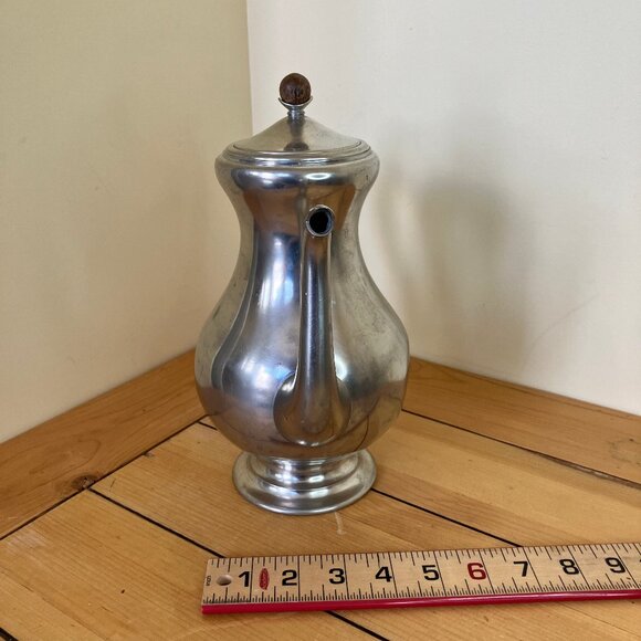 Royal Holland Daalderop Pewter Coffee Pot with Lid Wood Thorn Handle *Dented - Picture 4 of 9
